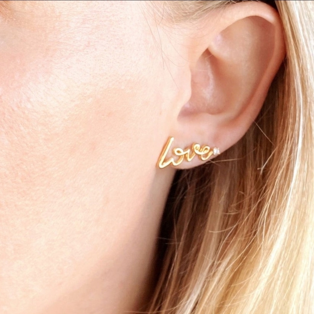 18k Gold Filled Gorgeous Love Stud With Cubic Zirconia - Picture 3 of 5